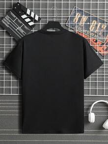 男士太陽和山圖案T恤 - 黑色 - 查看 2