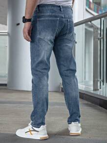 Men Slant Pocket Straight Leg Jeans - Light Wash - View 2