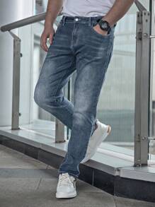 Men Slant Pocket Straight Leg Jeans - Light Wash - View 4