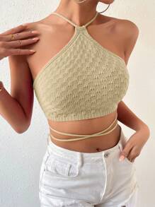 Chiquease Top intrecciato corto incrociato capestro - Cachi - Visualizzare 1
