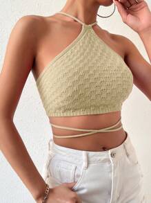 Chiquease Top intrecciato corto incrociato capestro - Cachi - Visualizzare 3