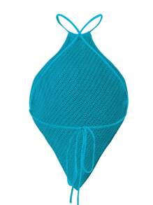 SHEIN Unity Solid Backless Cami Knit Top - Blue - View 2