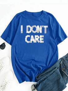 Hombres Camiseta de hombros caídos con estampado de letra - Azul - Ver 3