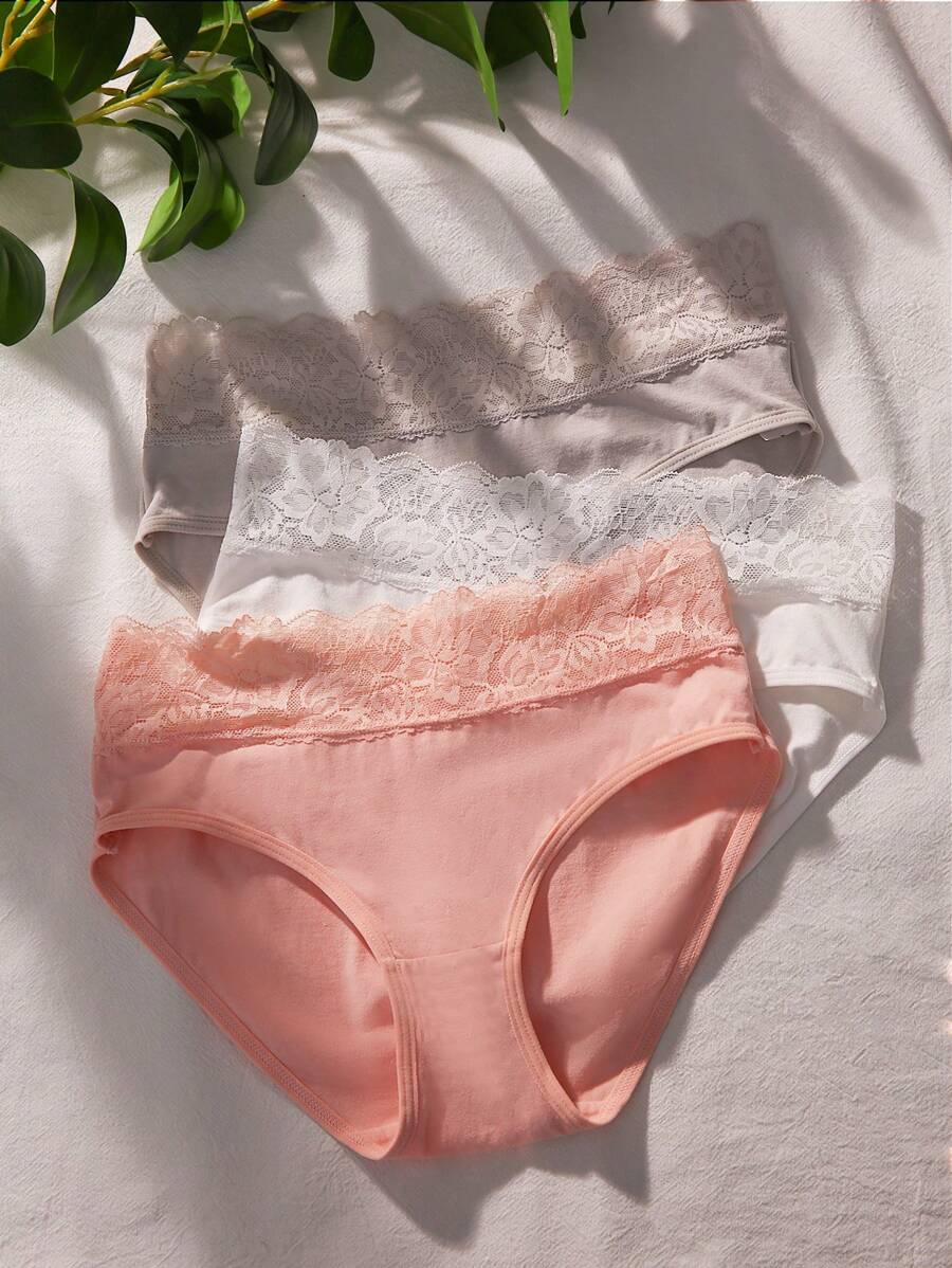 Eraneu 3 piezas Set bragas con encaje en contraste - Multicolor - Ver 1