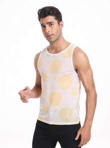 Men Polka Dot Pattern Knit Top - Yellow - View 4