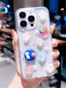 1pc Liquid Silicone Planet & Moon Phone Case Compatible With Iphone 13 Pro Max - Multicolor - View 1