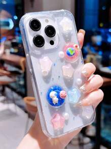 1pc Liquid Silicone Planet & Moon Phone Case Compatible With Iphone 13 Pro Max - Multicolor - View 2