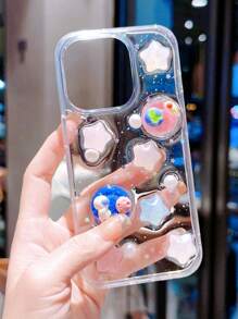 1pc Liquid Silicone Planet & Moon Phone Case Compatible With Iphone 13 Pro Max - Multicolor - View 4