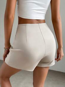 SHEIN EZwear Solid Ruched Split Hem Skort - Khaki - View 2