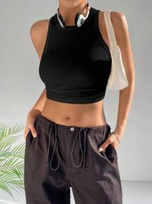 SHEIN PETITE Áo khoác và áo lót dành cho xe tăng nữ màu trơn Giải trí - màu đen - Xem 1