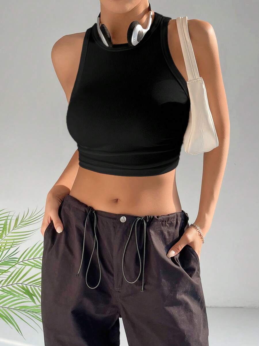 SHEIN PETITE Áo khoác và áo lót dành cho xe tăng nữ màu trơn Giải trí - màu đen - Xem 1