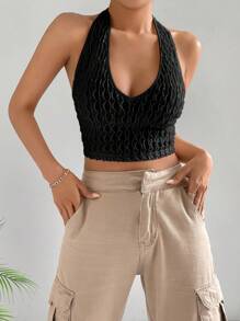 SHEIN EZwear Áo khoác và áo lót dành cho xe tăng nữ Lộ Lưng màu trơn Gợi cảm - màu đen - Xem 1