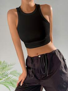 SHEIN PETITE Áo khoác và áo lót dành cho xe tăng nữ màu trơn Giải trí - màu đen - Xem 4