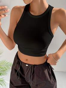 SHEIN PETITE Áo khoác và áo lót dành cho xe tăng nữ màu trơn Giải trí - màu đen - Xem 5