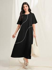 Mulvari Contrast Piping Tunic Dress - Black - View 1