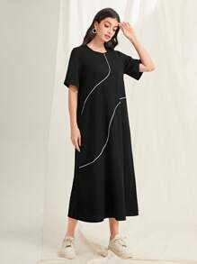 Mulvari Contrast Piping Tunic Dress - Black - View 3