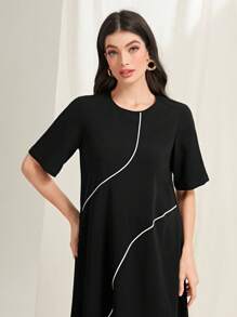 Mulvari Contrast Piping Tunic Dress - Black - View 5