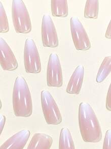 Trở nên quyến rũ với 24 chiếc Long Almond Ombre Full Cover Móng tay giả Tối giản Ấn vào móng tay Bộ dụng cụ làm móng tay - Nhiều màu - Xem 3