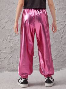 Girls Satin Jogger Trousers - Hot Pink - View 2