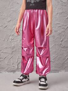 Girls Satin Jogger Trousers - Hot Pink - View 3