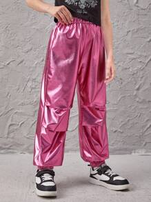 Girls Satin Jogger Trousers - Hot Pink - View 5