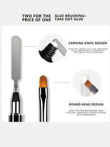 聚凝膠指甲刷和拾取器，1入組多功能雙端橢圓形凝膠指甲刷聚凝膠切片工具，適用於聚凝膠 UV 生成器凝膠指甲延伸 - 銀色 - 查看 2