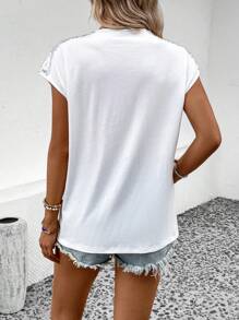 SHEIN LUNE Contrast Sequin Patched Pocket Batwing Sleeve Tee - White - View 3
