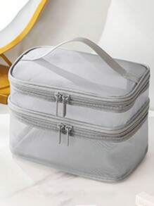 1個雙層大容量便攜式化妝包,旅行洗漱包,美容工具網絡組織袋 - 灰色 - 查看 3