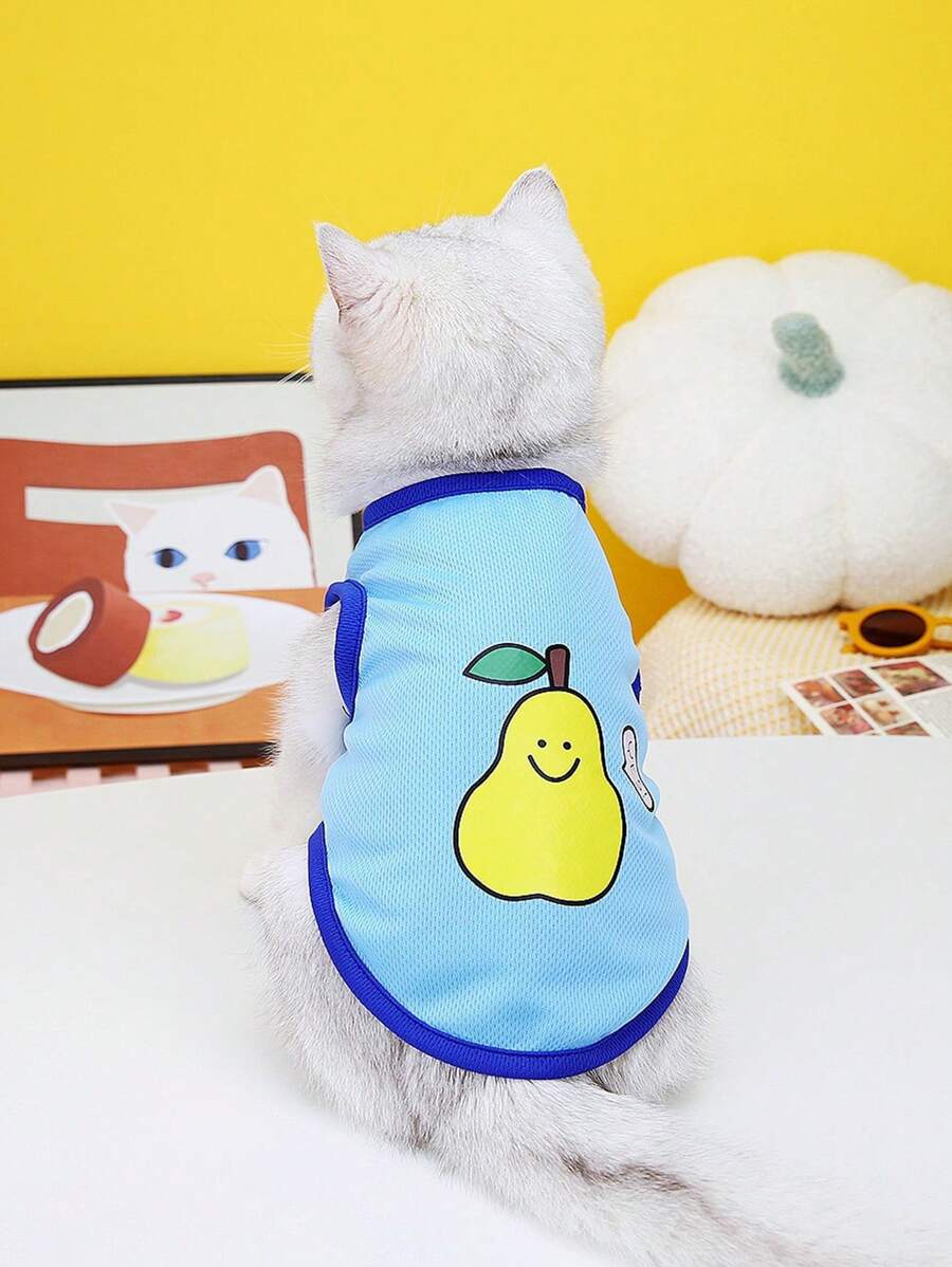 梨子印花寵物背心上衣適用於狗狗和貓適合夏天 - 藍色 - 查看 1