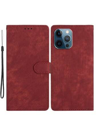 Solid Wallet Design Phone Case With Lanyard