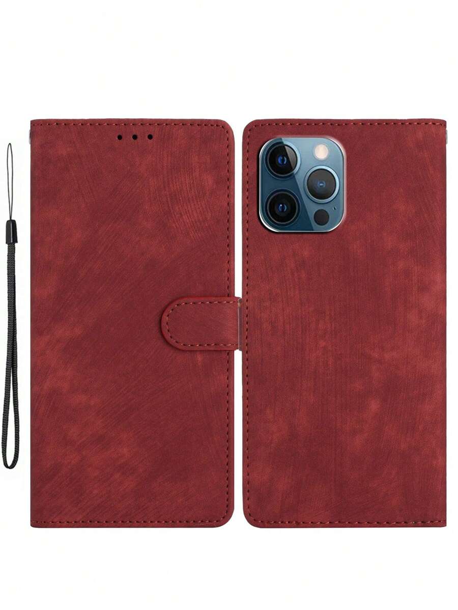 Ốp điện thoại thiết kế dạng ví chắc chắn kèm dây đeo, phiên bản quốc tế, không phải phiên bản nội địa. - Màu Đỏ Sâu - Xem 1