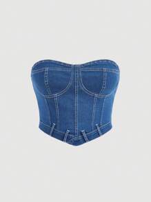 SHEIN áo denim kích thước lớn Bất đối xứng Dây kéo màu trơn Giải trí - Rửa trung bình - Xem 1