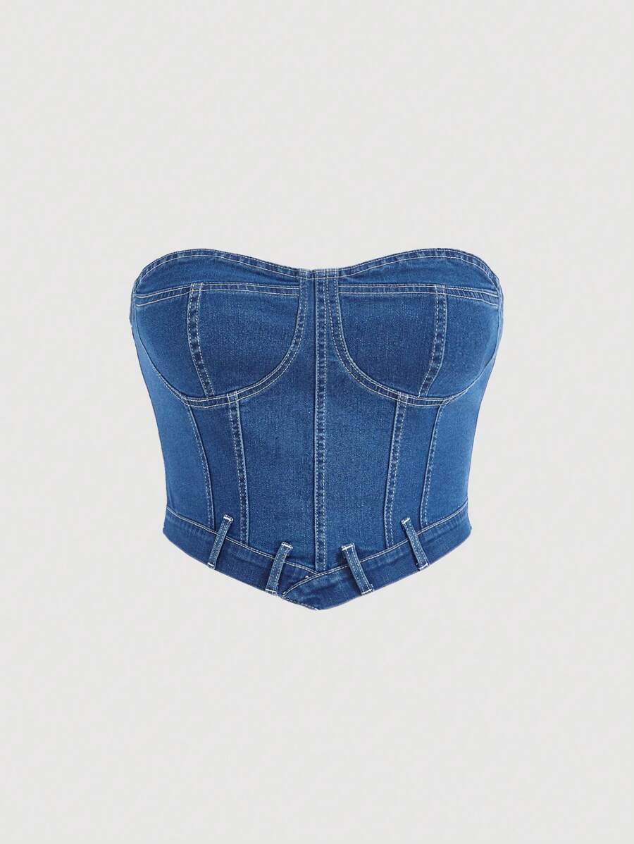SHEIN áo denim kích thước lớn Bất đối xứng Dây kéo màu trơn Giải trí - Rửa trung bình - Xem 1