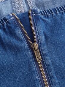 SHEIN áo denim kích thước lớn Bất đối xứng Dây kéo màu trơn Giải trí - Rửa trung bình - Xem 4