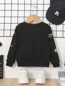 SHEIN 男嬰可愛街頭塗鴉印花寬鬆圓領套頭衫 - 黑色 - 查看 2