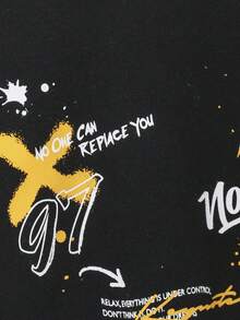 SHEIN 男嬰可愛街頭塗鴉印花寬鬆圓領套頭衫 - 黑色 - 查看 3