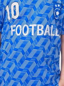 SHEIN 小男童字母圖案T恤和短褲 - 藍白色 - 查看 5