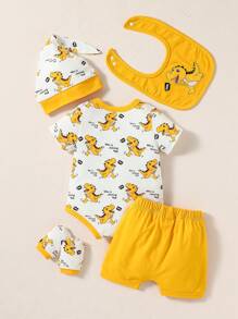 Baby Boy Summer Casual Cartoon Printed Bodysuit And Shorts Set - Multicolor - View 2