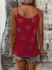 SHEIN LUNE Áo thun in hình trái tim cho nữ - Màu Đỏ Sâu - Xem 2