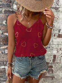 SHEIN LUNE Áo thun in hình trái tim cho nữ - Màu Đỏ Sâu - Xem 4