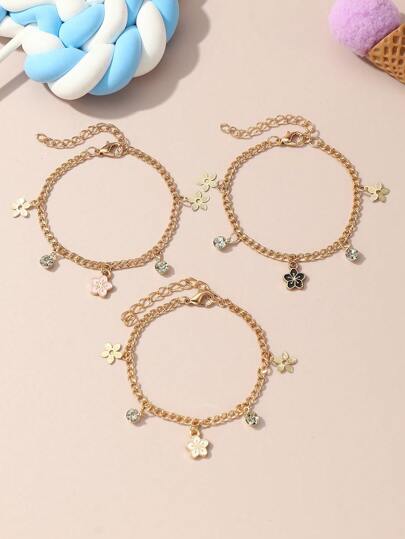 3入組女孩花朵掛飾手鏈