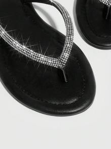 Grefit Giày nữ Rhinestone Decor Sandal đế bằng, Dép quai hậu Glamours cho kỳ nghỉ hè Giày giảm giá mùa hè Mùa thu Năm mới Ngày lễ - màu đen - Xem 4