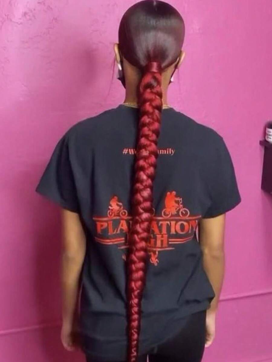 Extra Long Braided Ponytail Synthetic Hair Extension - Burgundy - View 1