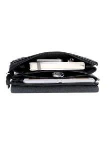 Túi vuông nắp nhỏ đa chức năng Túi đeo vai tối giản PU đen Túi đeo chéo Túi thông thường Túi đeo chéo cho học sinh trung học Sinh viên đại học Sinh viên năm nhất - màu đen - Xem 7