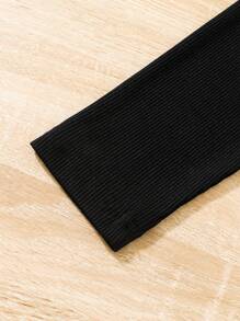 SHEIN Young Girl Asymmetrical Neck Tee - Black - View 6