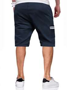 Manfinity Homme Men Striped Print Drawstring Waist Flap Pocket Cargo Shorts - Navy Blue - View 2