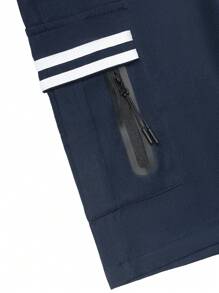 Manfinity Homme Men Striped Print Drawstring Waist Flap Pocket Cargo Shorts - Navy Blue - View 6