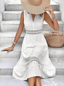 SHEIN Frenchy Vestido con encaje bajo con fruncido - Blanco - Ver 4