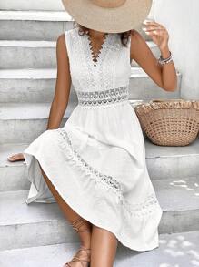 SHEIN Frenchy Vestido con encaje bajo con fruncido - Blanco - Ver 5