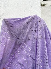 SHEIN Clasi 加大对比色凸纹蕾丝 T 恤图案 T 恤女式上衣 - 紫丁香色 - 查看 8